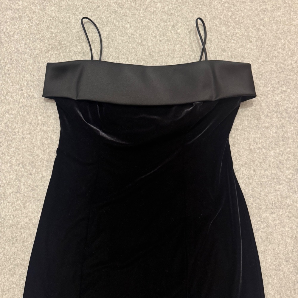 VTG Alex Evenings Black Velvet Satin Trim Spaghetti Strap Formal Gown Dress 12 - Picture 6 of 11